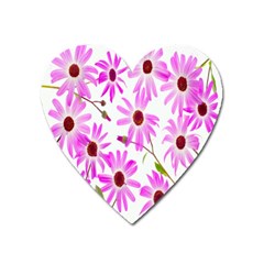 Pink Purple Daisies Design Flowers Heart Magnet