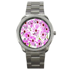 Pink Purple Daisies Design Flowers Sport Metal Watch by Nexatart