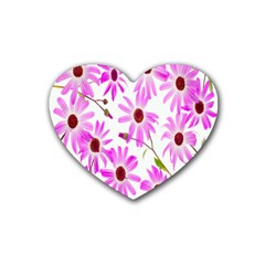 Pink Purple Daisies Design Flowers Heart Coaster (4 Pack)  by Nexatart