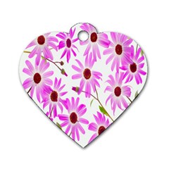 Pink Purple Daisies Design Flowers Dog Tag Heart (one Side) by Nexatart