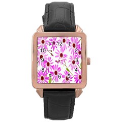 Pink Purple Daisies Design Flowers Rose Gold Leather Watch  by Nexatart