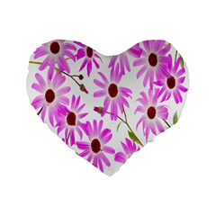 Pink Purple Daisies Design Flowers Standard 16  Premium Flano Heart Shape Cushions by Nexatart