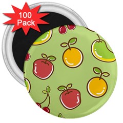 Seamless Pattern Healthy Fruit 3  Magnets (100 Pack) by Nexatart