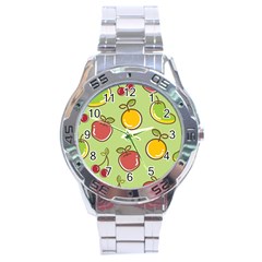 Seamless Pattern Healthy Fruit Stainless Steel Analogue Watch by Nexatart