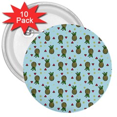 Pineapple Watermelon Fruit Lime 3  Buttons (10 Pack)  by Nexatart