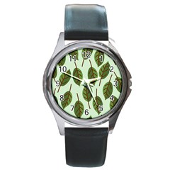 Design Pattern Background Green Round Metal Watch