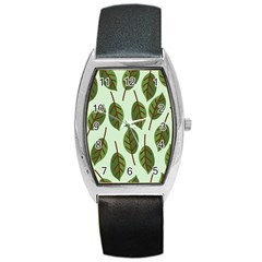 Design Pattern Background Green Barrel Style Metal Watch