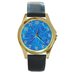 Abstract Pattern Art Desktop Shape Round Gold Metal Watch