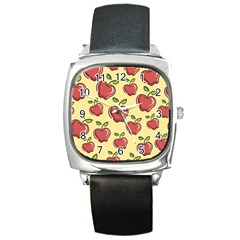 Seamless Pattern Healthy Fruit Square Metal Watch