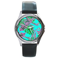 Painting Oil Leaves Nature Reason Round Metal Watch by Nexatart