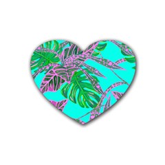 Painting Oil Leaves Nature Reason Rubber Coaster (heart)  by Nexatart