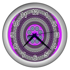 Round Pattern Ethnic Design Wall Clocks (silver)  by Nexatart