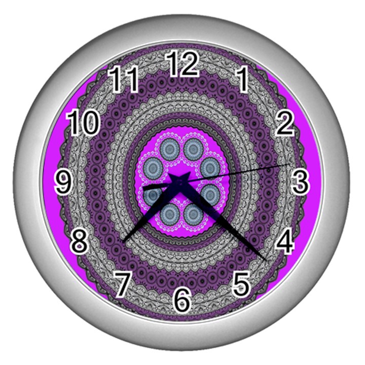 Round Pattern Ethnic Design Wall Clocks (Silver) 