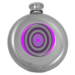 Round Pattern Ethnic Design Round Hip Flask (5 Oz) by Nexatart