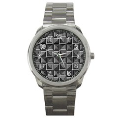 Pattern Op Art Black White Grey Sport Metal Watch by Nexatart