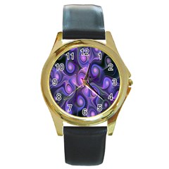 Abstract Pattern Fractal Wallpaper Round Gold Metal Watch by Nexatart