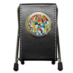 Mosaic Tiles Pattern Texture Pen Holder Desk Clocks by Nexatart