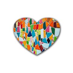 Mosaic Tiles Pattern Texture Rubber Coaster (heart)  by Nexatart