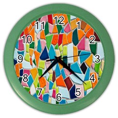 Mosaic Tiles Pattern Texture Color Wall Clocks by Nexatart