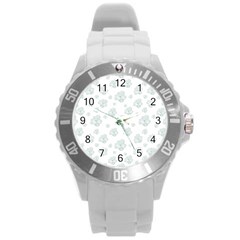 Pastel Floral Motif Pattern Round Plastic Sport Watch (l) by dflcprints