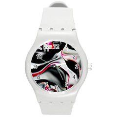 Pink And Black Smokey Design By Kiekie Strickland Round Plastic Sport Watch (m) by flipstylezfashionsLLC