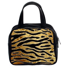 Golden Vector Embossed Golden Black Zebra Stripes Classic Handbags (2 Sides) by flipstylezfashionsLLC