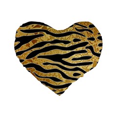 Golden Vector Embossed Golden Black Zebra Stripes Standard 16  Premium Heart Shape Cushions by flipstylezfashionsLLC