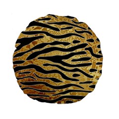 Golden Vector Embossed Golden Black Zebra Stripes Standard 15  Premium Flano Round Cushions