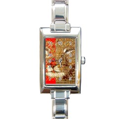 Artistic Lion Red And Gold By Kiekie Strickland  Rectangle Italian Charm Watch by flipstylezfashionsLLC