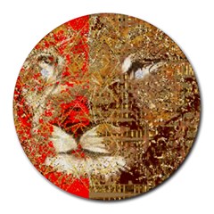 Artistic Lion Red And Gold By Kiekie Strickland  Round Mousepads by flipstylezfashionsLLC