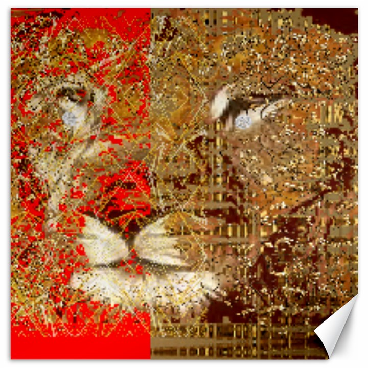 Artistic lion red and gold by kiekie strickland  Canvas 12  x 12  