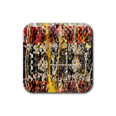 Retro Orange Black And White Liquid Gold  By Kiekie Strickland Rubber Coaster (square)  by flipstylezfashionsLLC