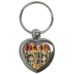 Retro Orange Black And White Liquid Gold  By Kiekie Strickland Key Chains (heart)  by flipstylezfashionsLLC