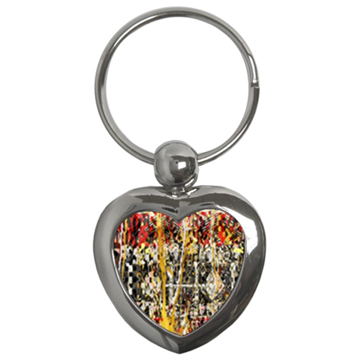 Retro orange black and white liquid gold  by kiekie strickland Key Chains (Heart) 