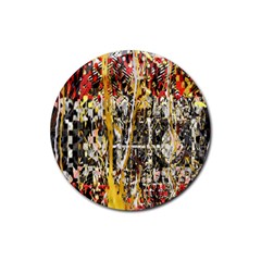 Retro Orange Black And White Liquid Gold  By Kiekie Strickland Rubber Round Coaster (4 Pack)  by flipstylezfashionsLLC