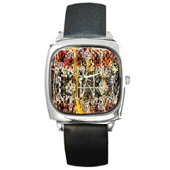 Retro Orange Black And White Liquid Gold  By Kiekie Strickland Square Metal Watch by flipstylezfashionsLLC