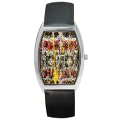 Retro Orange Black And White Liquid Gold  By Kiekie Strickland Barrel Style Metal Watch by flipstylezfashionsLLC