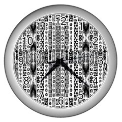 Creative Retro Black And White Abstract Vector Designs By Kiekie Strickland Wall Clocks (silver)  by flipstylezfashionsLLC