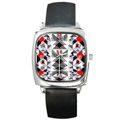 Retro Geometric Red And Black Triangles  Square Metal Watch by flipstylezfashionsLLC