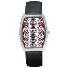 Retro Geometric Red And Black Triangles  Barrel Style Metal Watch by flipstylezfashionsLLC