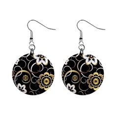 Beautiful Gold And White Flowers On Black Mini Button Earrings by flipstylezfashionsLLC