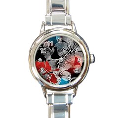 Beautiful Hibiscus Flower Design  Round Italian Charm Watch by flipstylezfashionsLLC