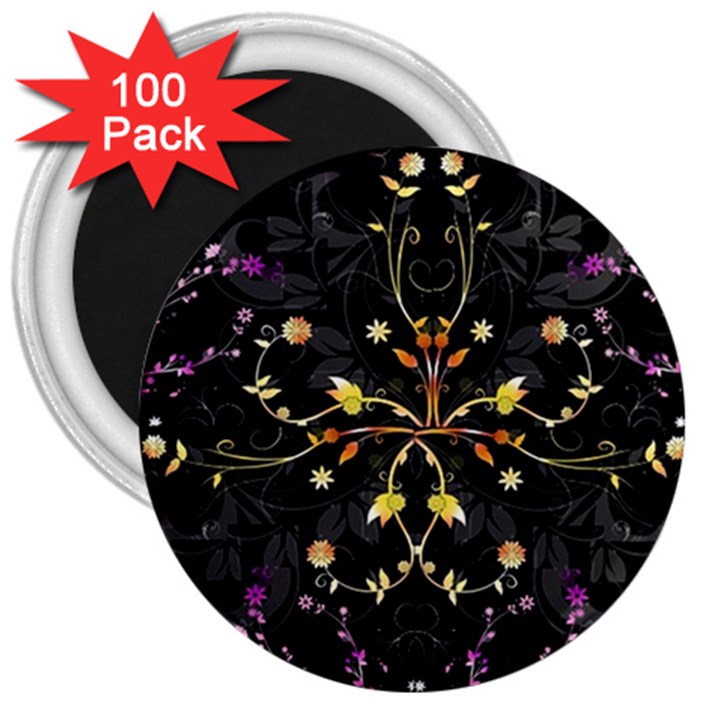 Beautiful Floral Swirl Brushes vector design 3  Magnets (100 pack)