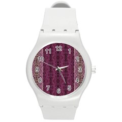 Beautiful Decorative Creative Purple Seamless Design By Kiekie Stricklnd Round Plastic Sport Watch (m) by flipstylezfashionsLLC