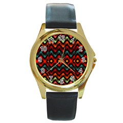 Seamless Native Zigzags By Flipstylez Designs Round Gold Metal Watch by flipstylezfashionsLLC