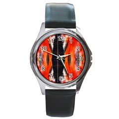 Retro Native Orange Graffiti By Kiekie Strickland Round Metal Watch by flipstylezfashionsLLC