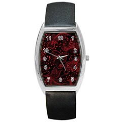 Seamless Dark Burgundy Red Seamless Tiny Florals Barrel Style Metal Watch by flipstylezfashionsLLC