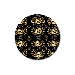 Golden Flowers On Black With Tiny Gold Dragons Created By Kiekie Strickland Magnet 3  (round) by flipstylezfashionsLLC