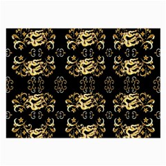 Golden Flowers On Black With Tiny Gold Dragons Created By Kiekie Strickland Large Glasses Cloth by flipstylezfashionsLLC