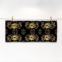 Golden Flowers On Black With Tiny Gold Dragons Created By Kiekie Strickland Hand Towel by flipstylezfashionsLLC